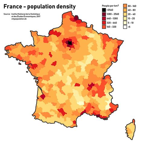 France Population Map Map Of France Population Western Europe Europe
