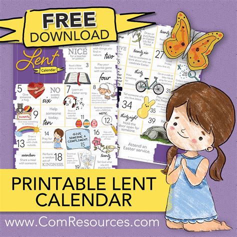 Printable Lent Activity Calendar Freebies