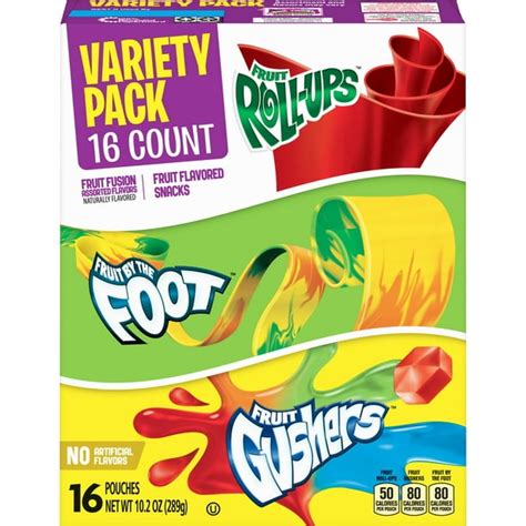 Fruit Roll Ups Fruit By The Foot Gushers 16 Count Variety Pack