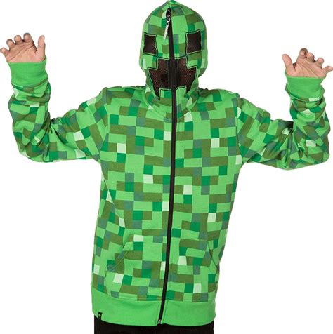 Minecraft Creeper Full Zip Up Costume Hoodie With Mask Minecraft