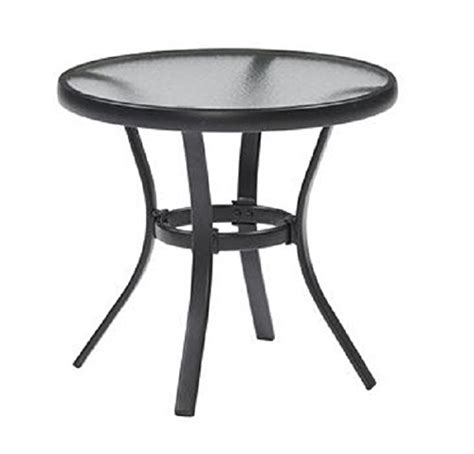 Outdoor Side Table Black Steel Small Round Tempered Glass Top Patio