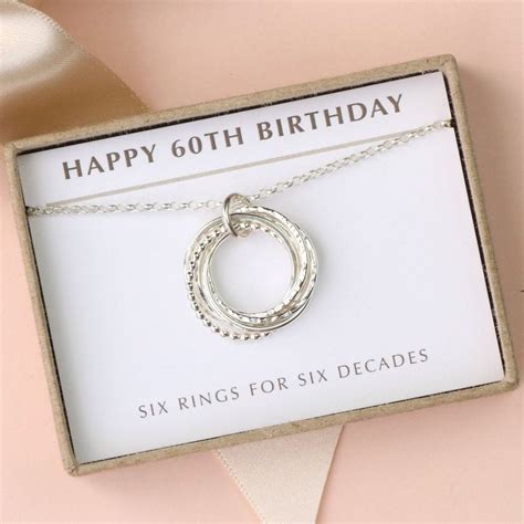 Gifts experiences, sentimental presents if you can't find the 60th birthday gift for him you're in search of, we have gift finders to the left and a search bar above too. 60th Birthday Silver Necklace | 6 Rings for 6 Decades ...