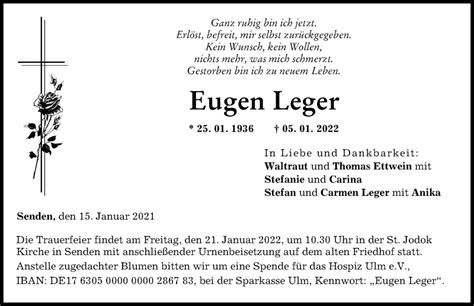 Traueranzeigen Von Eugen Leger Augsburger Allgemeine Zeitung