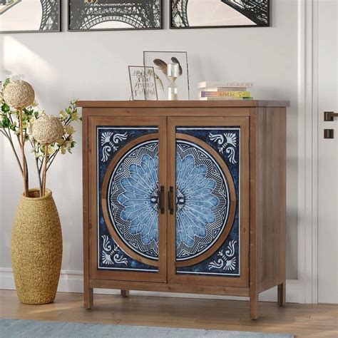 Sophia And William 2 Door Accent Cabinet With Blue And White Porcelain