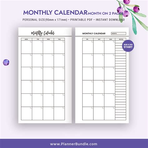 2 Page Monthly Planner Template Example Calendar Printable Calendar