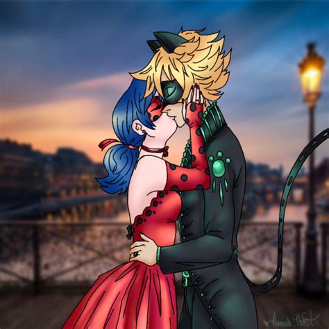 Ladybug And Cat Noirs Romantic Kiss In The Sunset From Miraculous