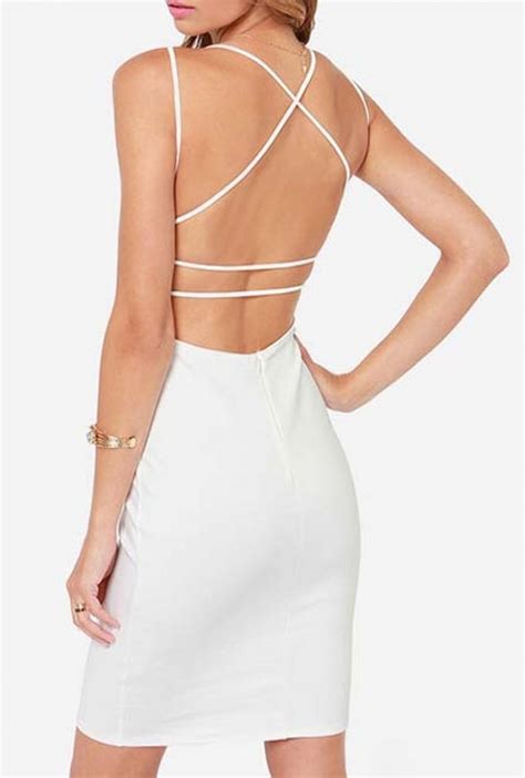 White Spaghetti Strap Backless Bodycon Dress Dresses Women Bodycon Dress Bodycon Dress