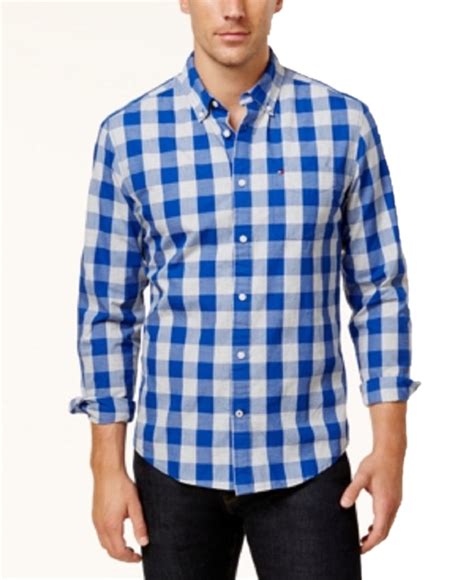 Tommy Hilfiger Mens Slimmer Fit Check Button Down Shirt Fall Blue M