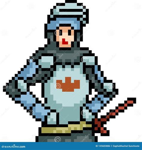 Pixel Art Medieval Knight In Dungeons Scene Vector Illustration