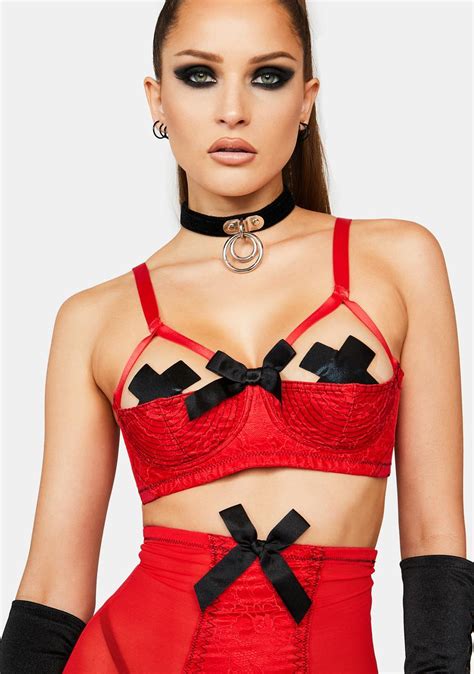 Playful Promises X Bettie Page Elsie Lace Quarter Cup Bra Red Dolls Kill