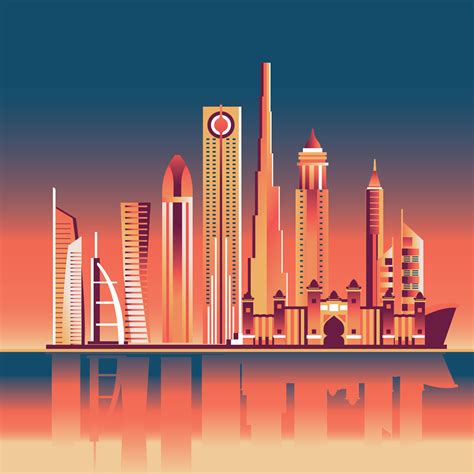 Skyline Of Dubai At Dusk And Sunset 273305 Vector Art At Vecteezy