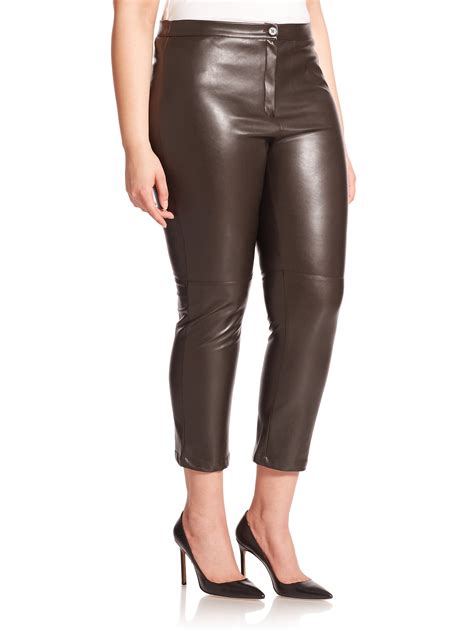 Marina Rinaldi Reims Faux Leather Cropped Pants In Dark Brown Brown