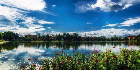 Beauty Cloudy Sky Lake Lakeside Landscape Nature Panorama