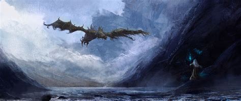 Download Wallpaper 2560x1080 Dragon Flight Fantasy Art Dual Wide
