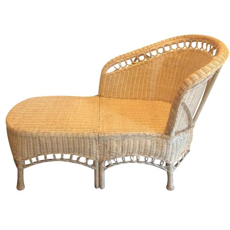Outdoor rattan chaise lounge chair: Vintage Wicker Chaise Lounge | Chairish