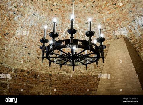 Big Vintage Chandelier In Interior Old Tower Of The Turaida Castle