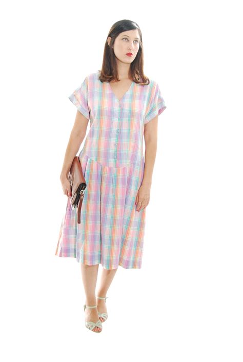 mix color madras plaid vintage dress for women 1960s vintage clothing online