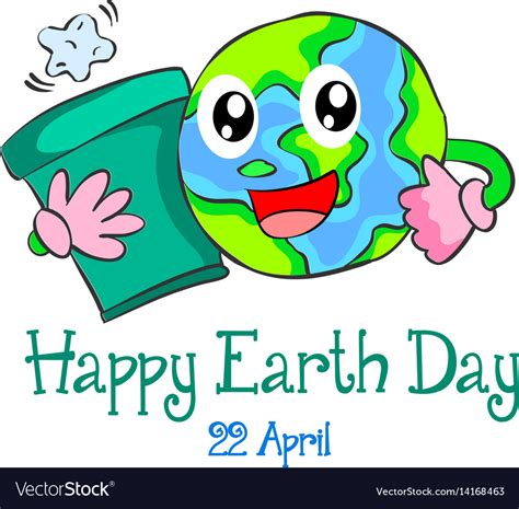 Happy Earth Day Cute Cartoon World Royalty Free Vector Image