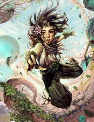 A Painting Of A Woman Flying Through The Air With Her Hair Blowing In The Wind