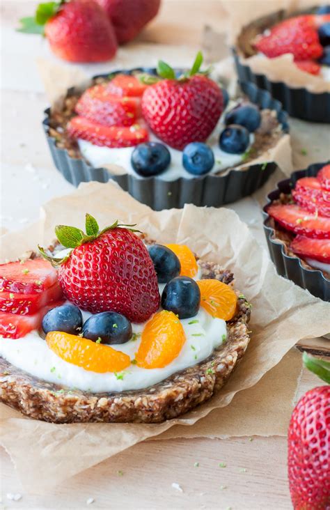 Healthy No Bake Coconut Lime Tarts With Fruit And Yogurt