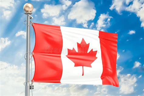 3d Rendering Of Canada Flag Waving On Blue Sky Background Stock