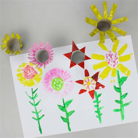 Cardboard Tube Flower Printing Easy Flower Craft For Kids Emma Owl