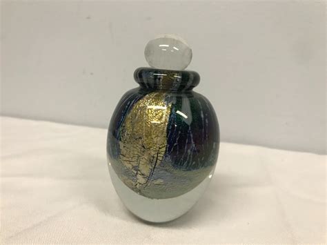 Signed 1989 Robert Eickholt Blue Gold Iridescent Perfume Bottle Ebay