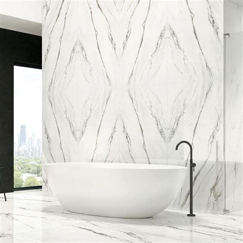 Bookmatch Statuario Plus White Marble Effect Porcelain Tile Set 300x15