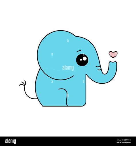 Cute Blue Elephant Side View Funny Animal Cartoon Character Elephant