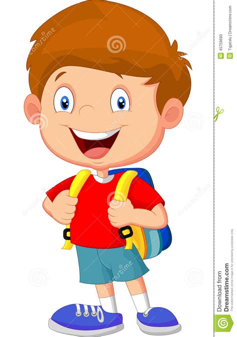 Little boy pointing with index finger flat vector illustration. Boy cartoon with backpacks stock vector. Illustration of ...