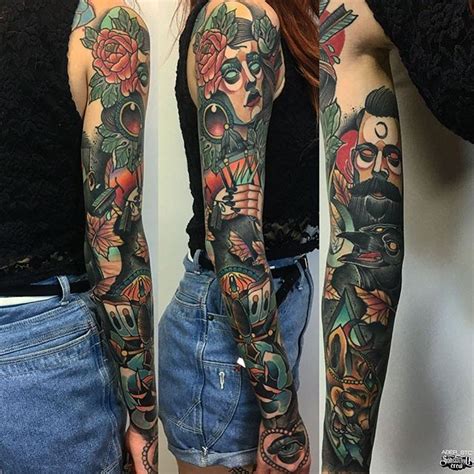 neotraditional color full sleeve tattoo from aber neotrad neotraditional… neo traditional