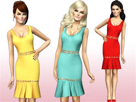 The Sims Resource Metallic Gold Accents Babydoll Dress