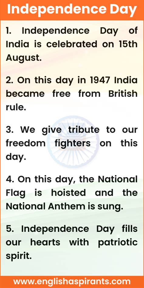 5 Lines On Independence Day In English 15th August