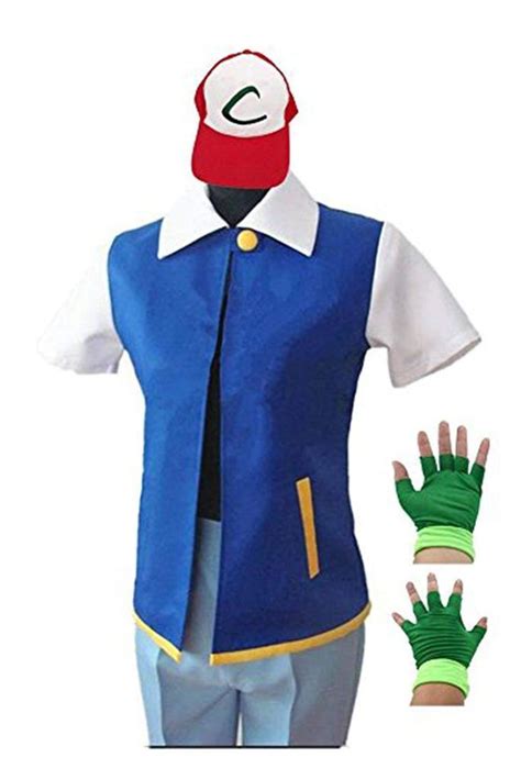 Pokemon Ash Ketchum Trainer Costume Cosplay Shirt Jacket Gloves Hat