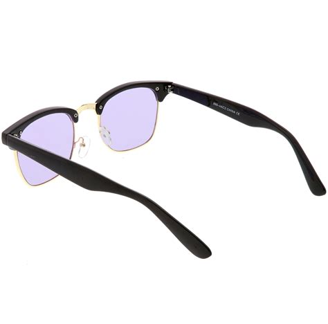 modern horn rimmed sunglasses semi rimless color tinted square lens 49mm black gold purple