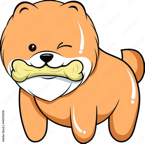 Vector Illustration Of Cute Cartoon Character Pomeranian Dog Puppy Bite