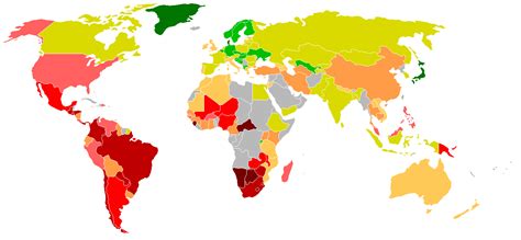 Weltkarte - Gini-Koeffizient zwischen Arm und Reich (2004) | Weltatlas