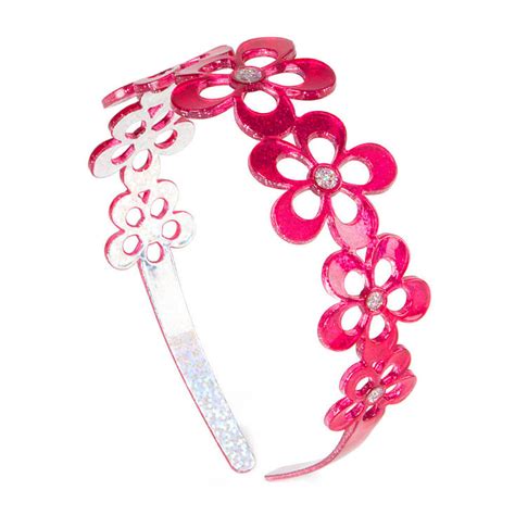 Kids Pink Plastic Glitter Flowers Headband Claires Us