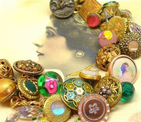 1800s Button Charm Bracelet Antique Victorian Flowers In Etsy