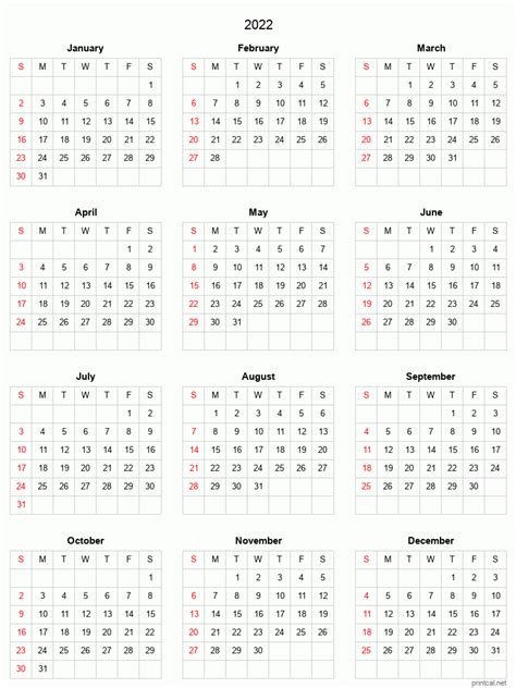 Printable 2022 Calendar Blank Template 3 Simple Grid