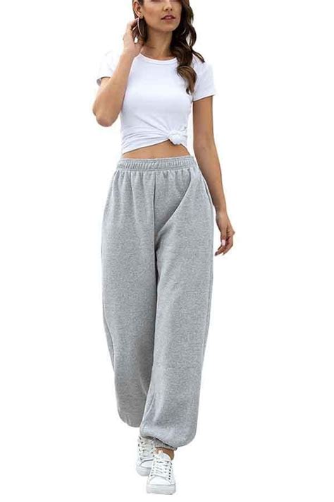 Womens Solid High Waisted Sweatpants Oversized Jogger Pants With
