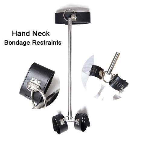 Unisex Stainless Steel Metal Spreader Bar Bondage Set Slave Hand Neck Cuffs Fetish Restraints