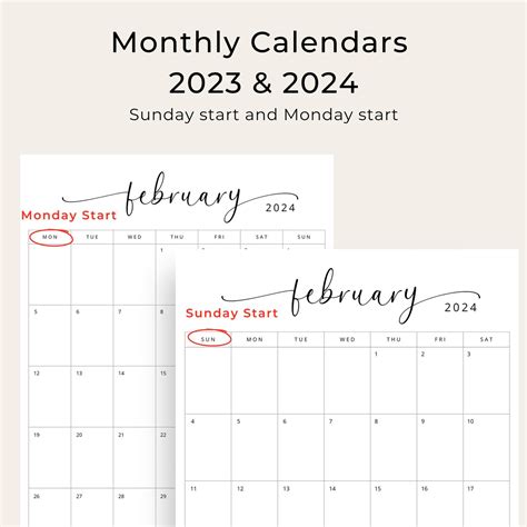 2023 2024 Calendar 2023 2024 Monthly Planner Portrait Sunday And Monday