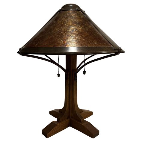 Classic Arts And Crafts Metal And Mica Shade Desk Lamp By N Y W L F Co