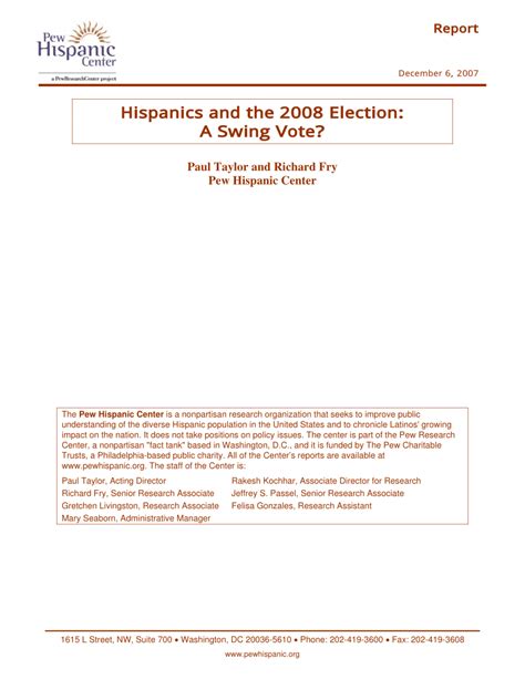 Pdf Hispanics And The 2008 Election A Swing Vote