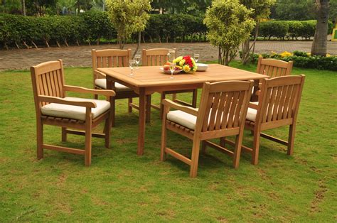 Teak Dining Set 6 Seater 7 Pc 94 Double Extension Dining Rectangle