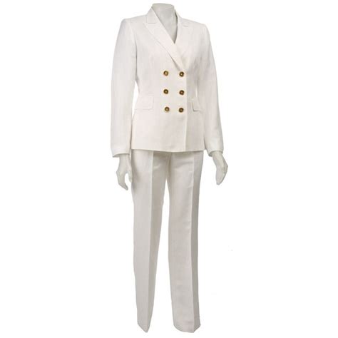 Tahari Asl Womens White 2 Piece Double Breasted Pant Suit