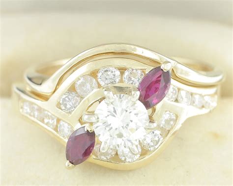 Vintage Diamond And Ruby Wedding Ring Set K Cttw Vs Diamond