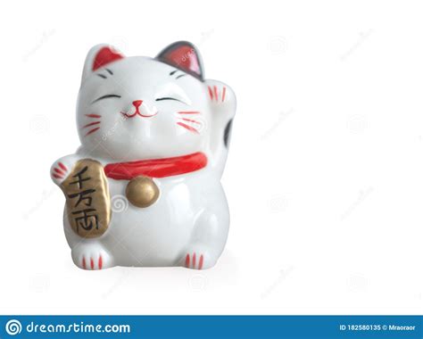 Maneki Neko Lucky Cat Show Text On Hand Meaning Rich On White