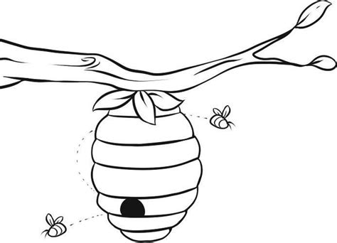 A Beehive Hanging From A Tree Branch With Two Bees Flying Around The